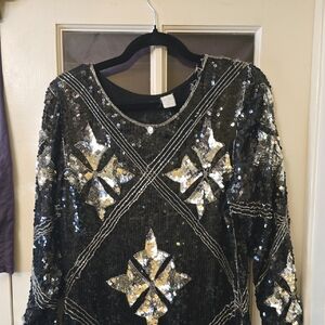 "LISA" Black Dress with Silver Accents Great For 80's Costume For Weird Science